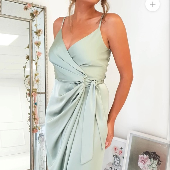 Oh Hello Clothing Satin Midi Wrap Dress - Picture 3 of 4